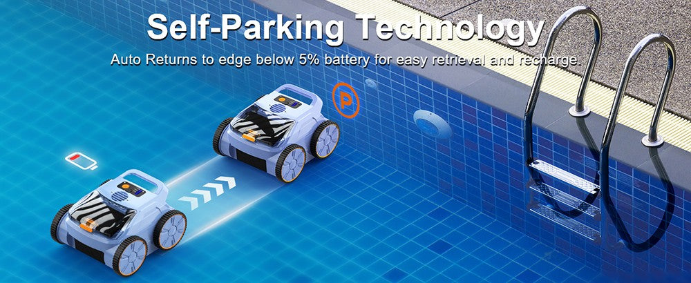 SEAUTO SAT 20 Cordless Robotic Pool Vacuum Cleaner, Full Coverage Cleaning, 18,000 Super Strong Suction, 4800GPH Water Rate, 3 Cleaning Modes, Self-Parking, Intelligent Navigation for Inground Pools, Blue