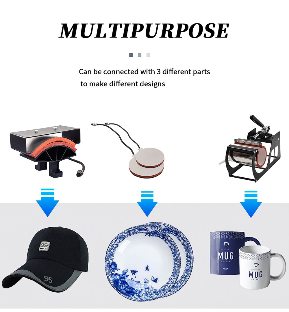 SHUOHAO SH06 6 in 1 Heat Press Machine, 11.4*15in, for Cap/Bag/Mouse Pad/Phone Case/Pillows/Mug/Plate/Coaster/T-shirts