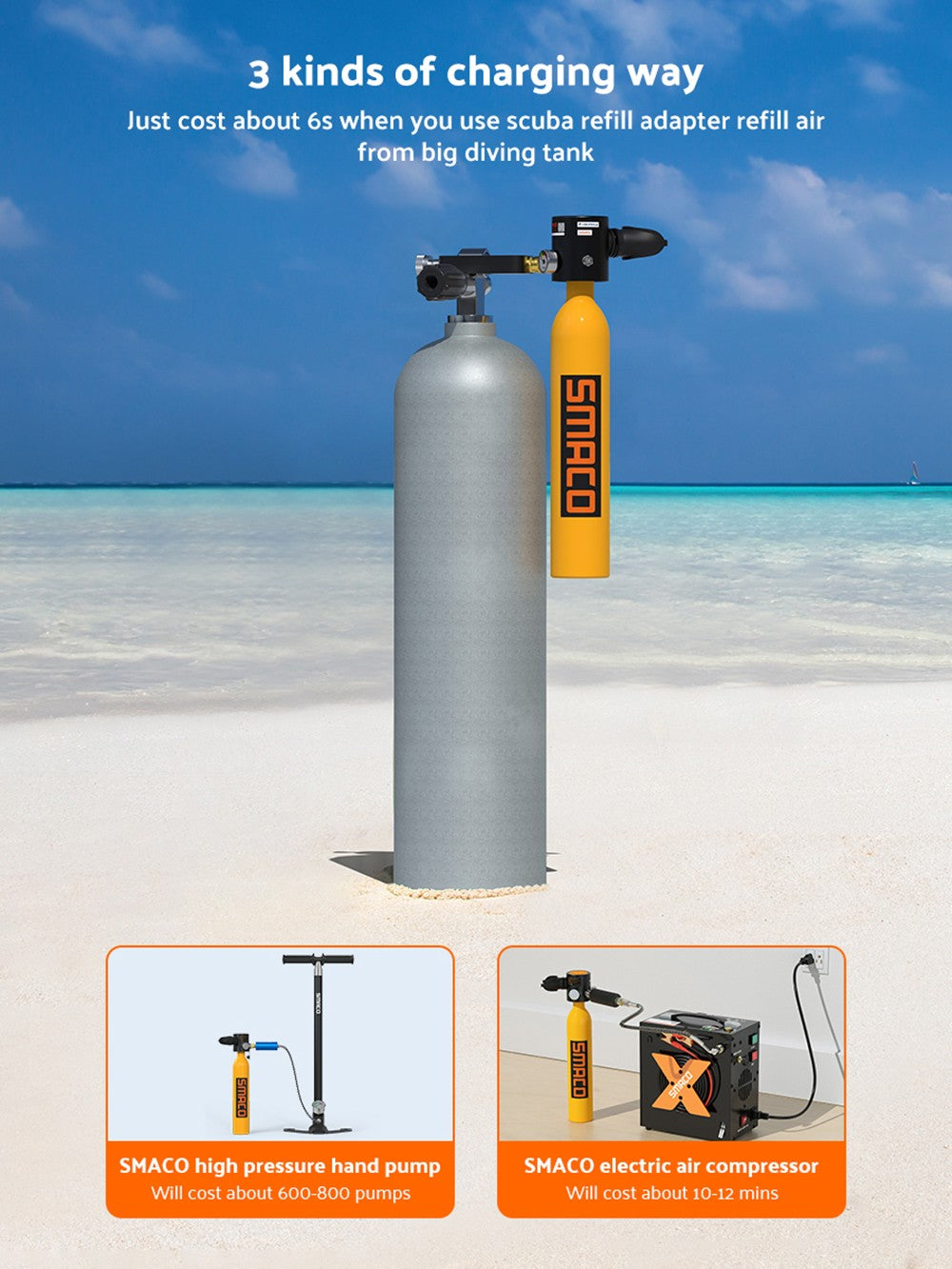 SMACO S300 Plus 0.5L Mini Scuba Tank - Black