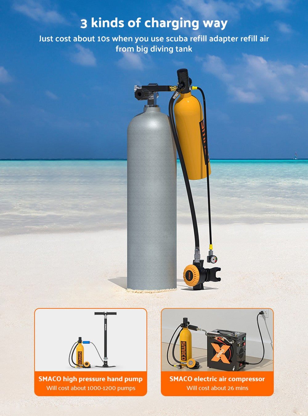 SMACO S400 Pro 1L Scuba Tank - Black