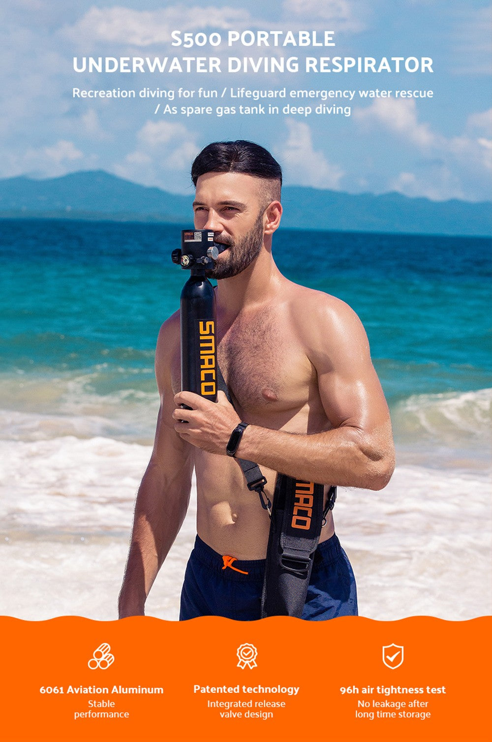 SMACO S500 0.7L Mini Scuba Diving Tank - Black