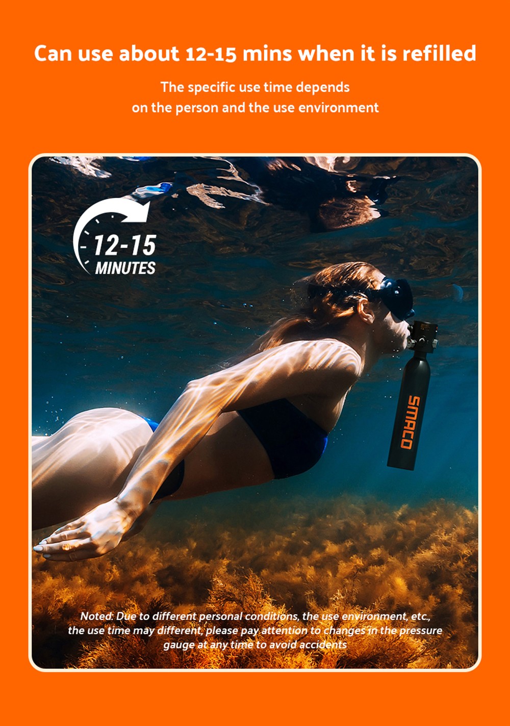 SMACO S500 0.7L Mini Scuba Diving Tank - Black