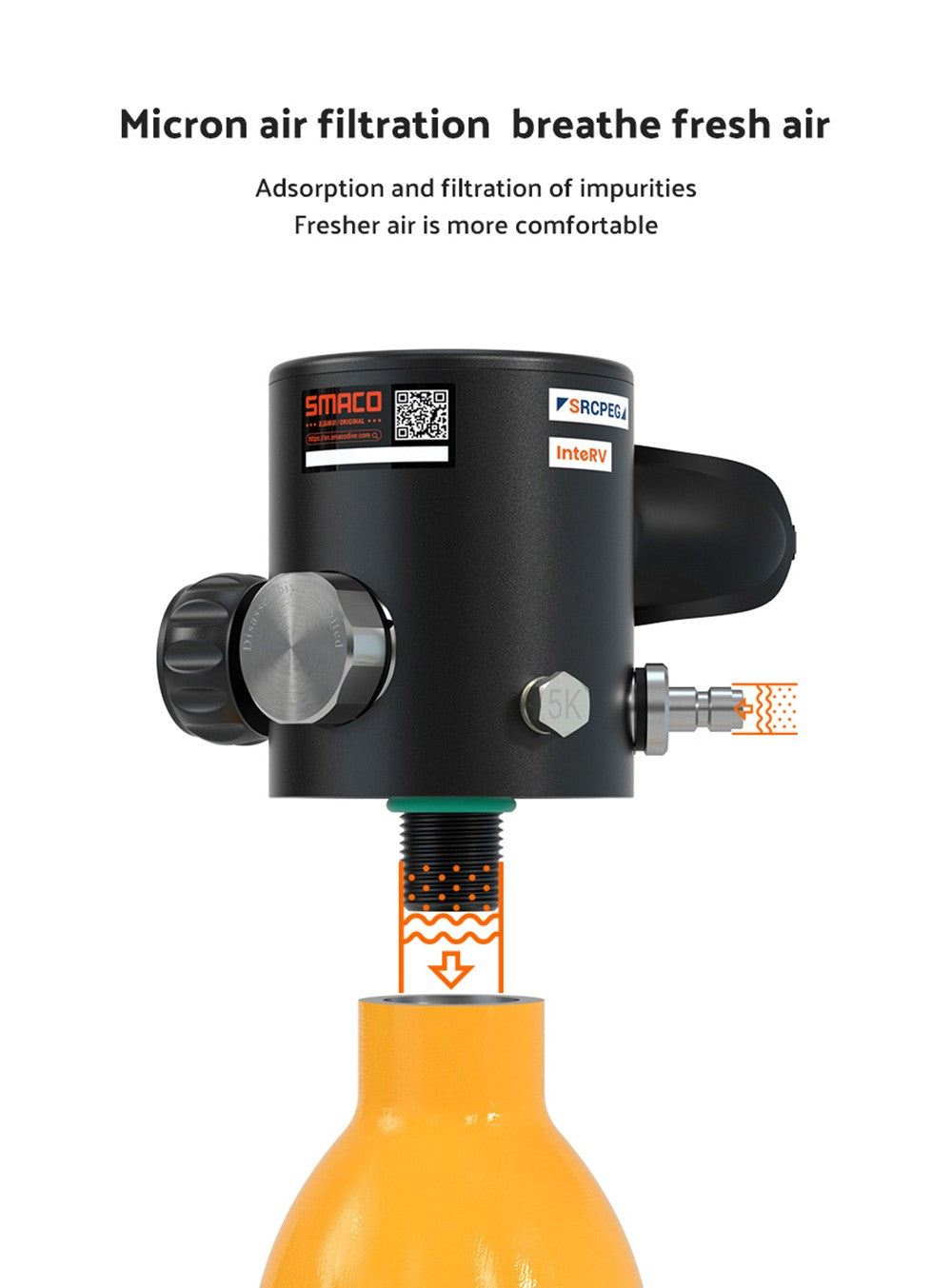 SMACO S500 0.7L Mini Scuba Diving Tank - Black