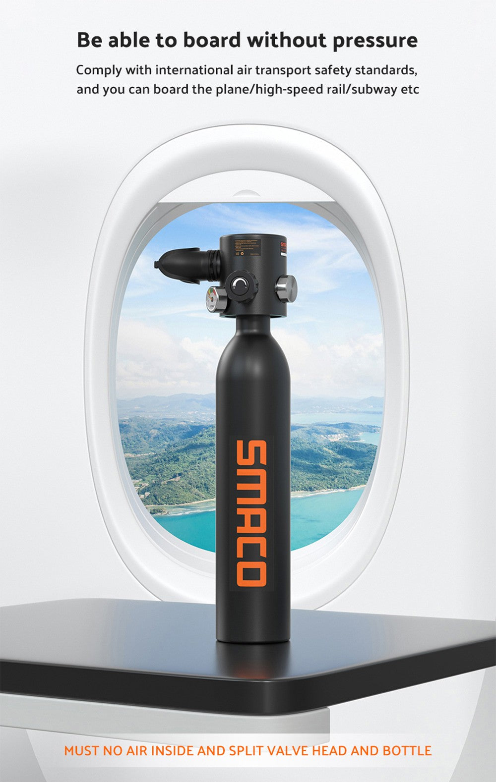 SMACO S500 0.7L Mini Scuba Diving Tank - Black