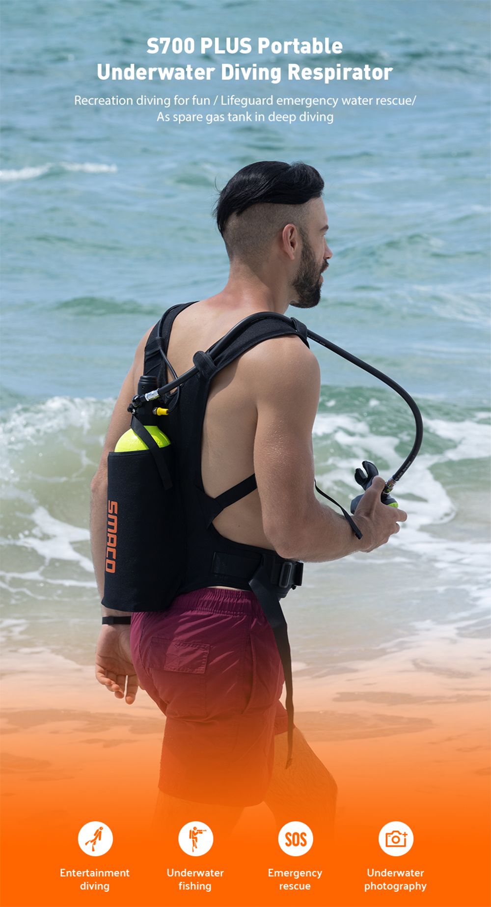 SMACO S700 Plus 2L Scuba Tank - Black