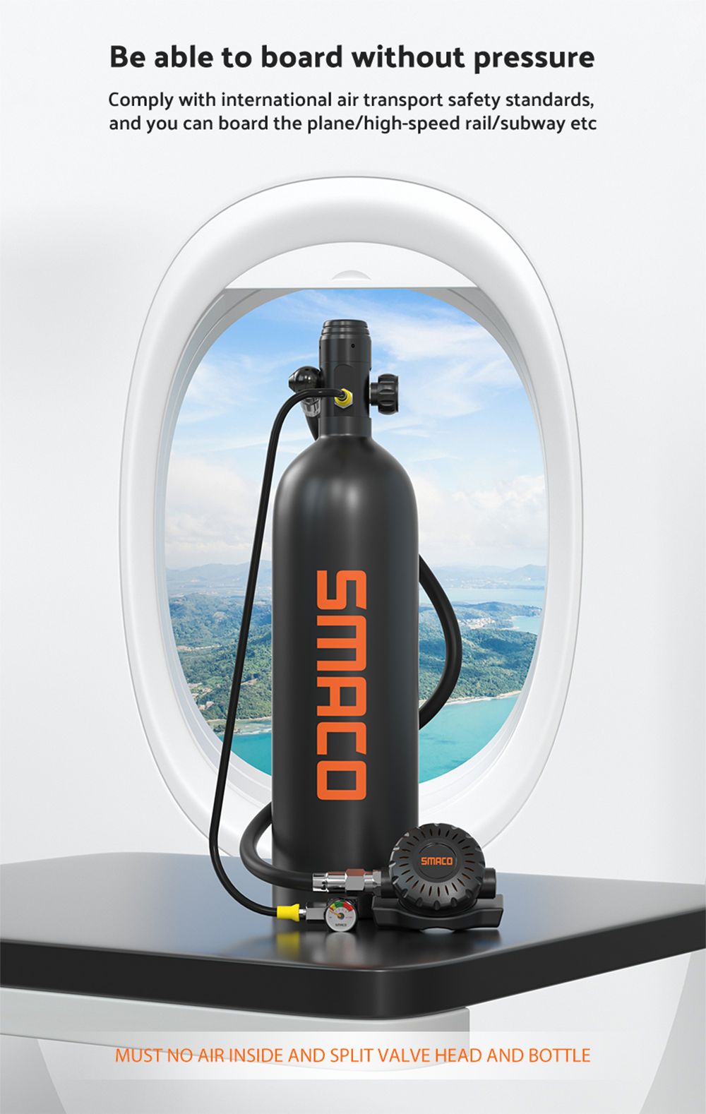 SMACO S700 Plus 2L Scuba Tank - Black