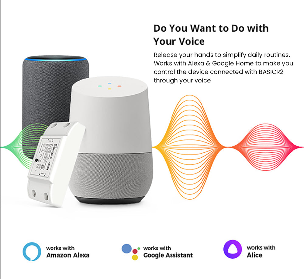 SONOFF Basic R2 Wireless WiFi Smart Switch, DIY Module, for Smart Home Automation, Voice Control, Works with Alexa & Google Home