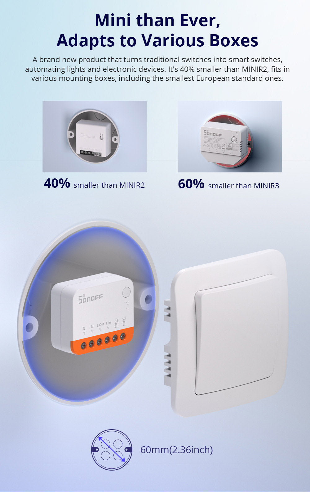 SONOFF MINI R4 Extreme WiFi Smart Switch, External Switch Control, DIY Module for Smart Home Automation, Works with Alexa & Google Home