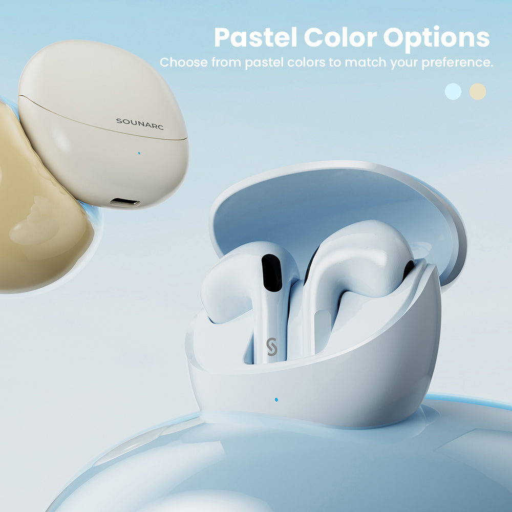 SOUNARC Q3 Earbuds, Bluetooth 5.3, IPX5 Waterproof, Up to 20 Hours Playtime - Beige