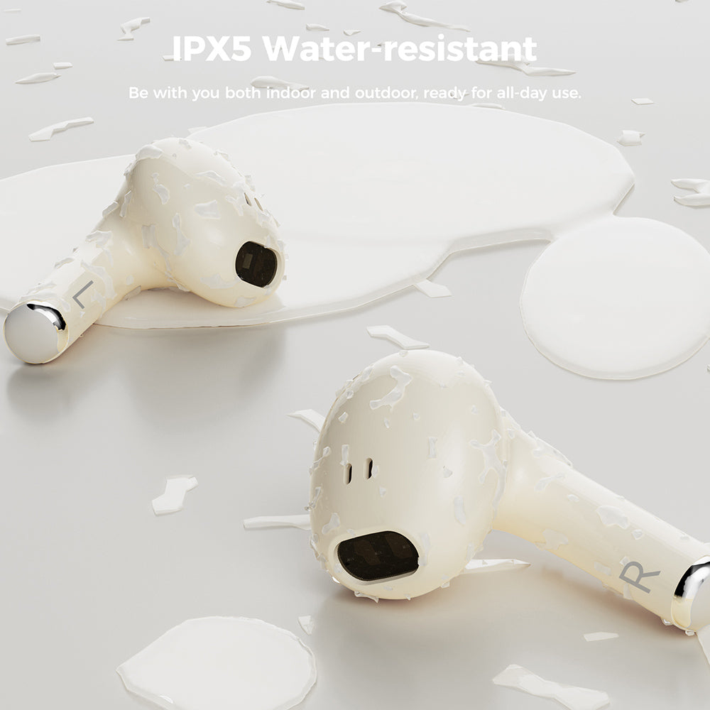 SOUNARC Q3 Earbuds, Bluetooth 5.3, IPX5 Waterproof, Up to 20 Hours Playtime - Beige