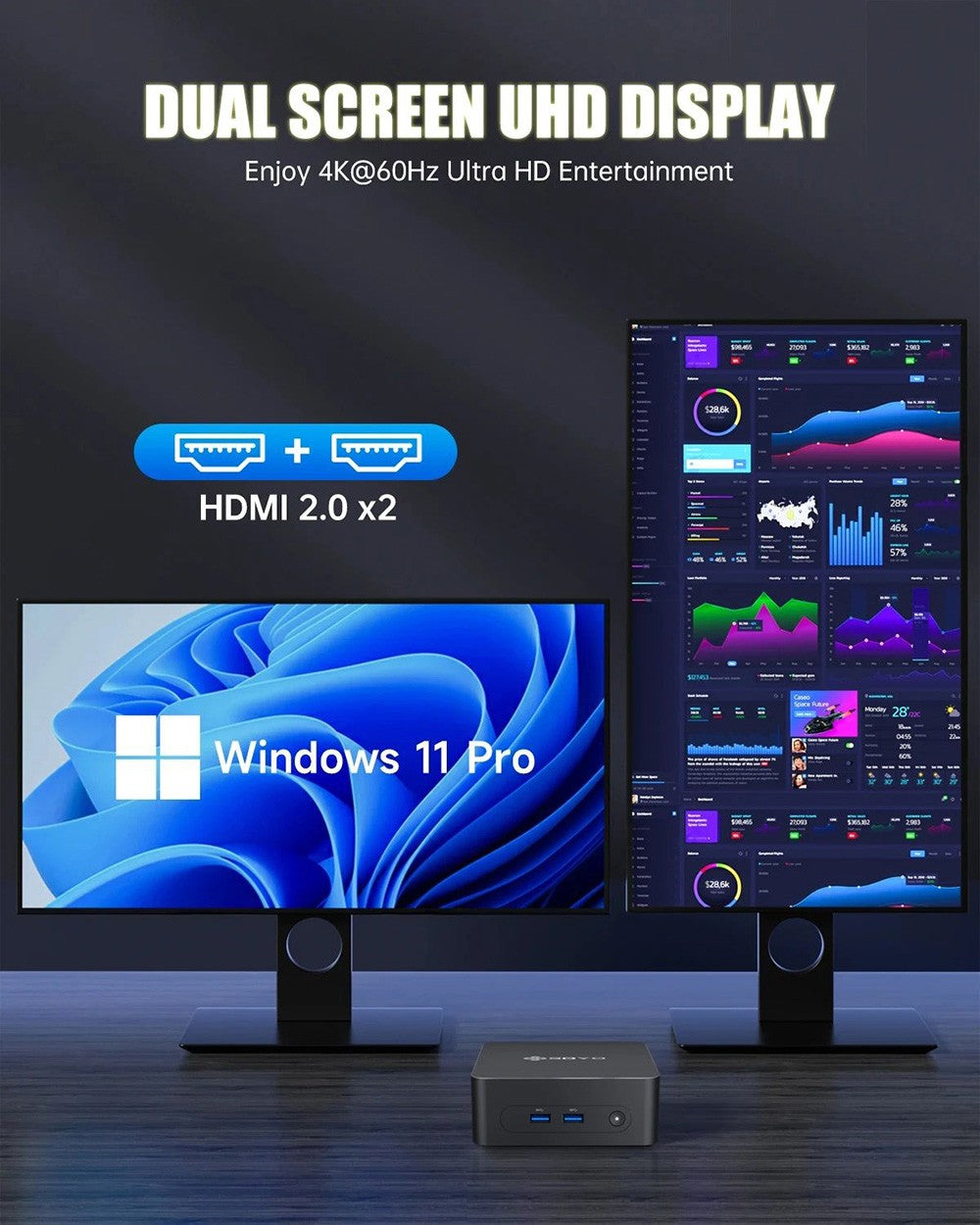 SOYO M2 Plus2 Mini PC, Intel 12th Gen Alder Lake N100 CPU up to 3.4GHz, 16GB DDR4 512GB SATA M.2 2280 SSD, 4K@60Hz Dual Displays, HDMI, WiFi 5 & Bluetooth 5.0 Mini Computer for Business, Education and Office