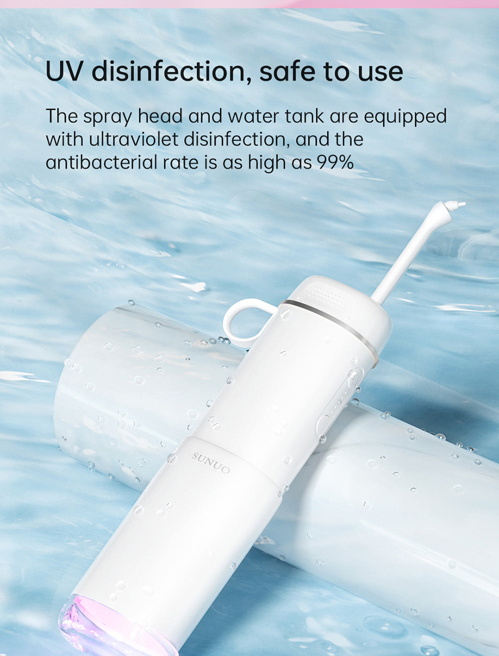 SUNUO C3 PRO Smart Visual Oral Irrigator Dental Washer with UV Sterilization, 5MP HD Camera, WiFi Connection, IPX7 Waterproof - White