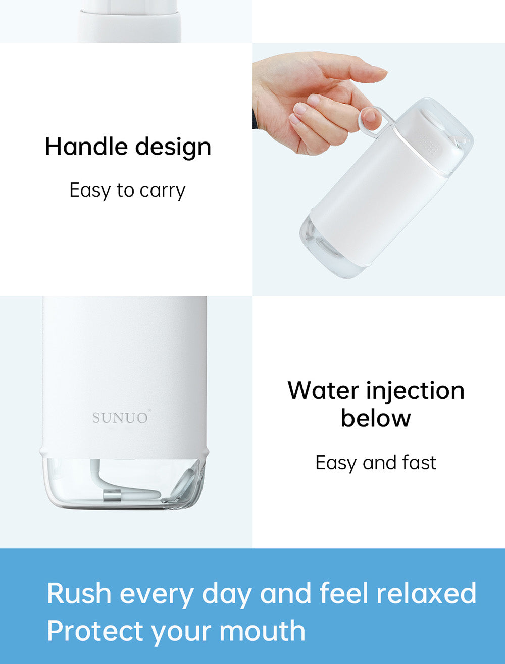 SUNUO C3 PRO Smart Visual Oral Irrigator Dental Washer with UV Sterilization, 5MP HD Camera, WiFi Connection, IPX7 Waterproof - White