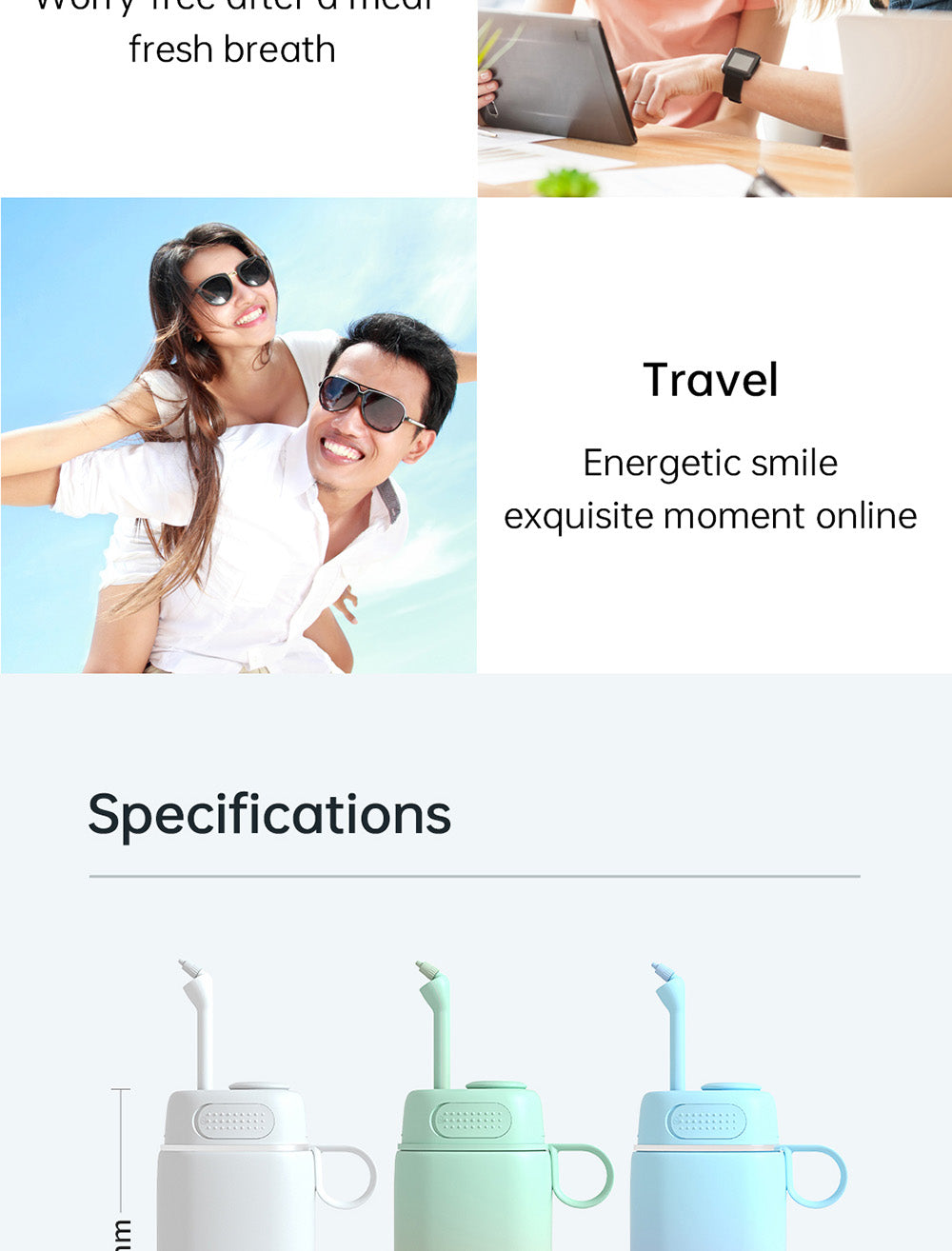 SUNUO C3 PRO Smart Visual Oral Irrigator Dental Washer with UV Sterilization, 5MP HD Camera, WiFi Connection, IPX7 Waterproof - White