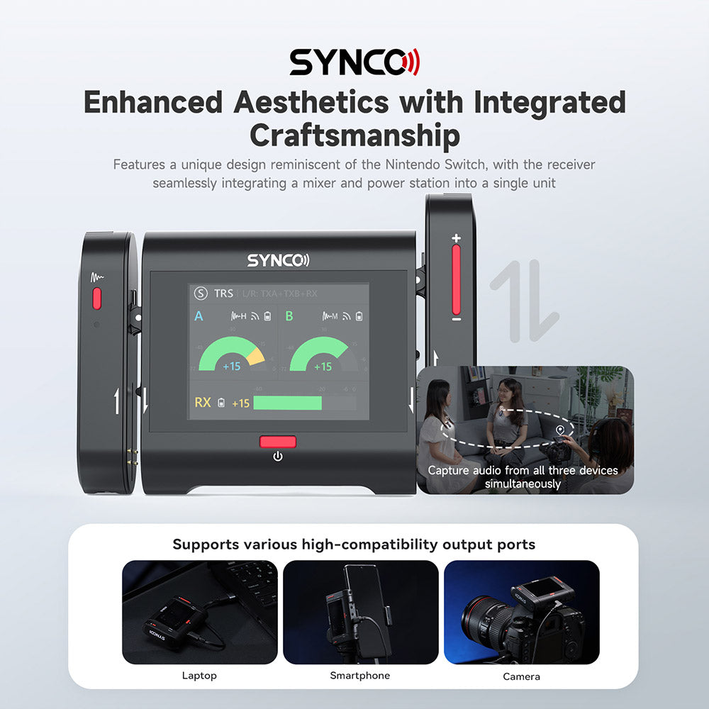 SYNCO G3 Pro Wireless Collar Microphone, 250m 2.4GHz Transmission, 2-inch Touch Screen, 3 Levels of Noise Cancellation, 10 Hours of Continuous Recording