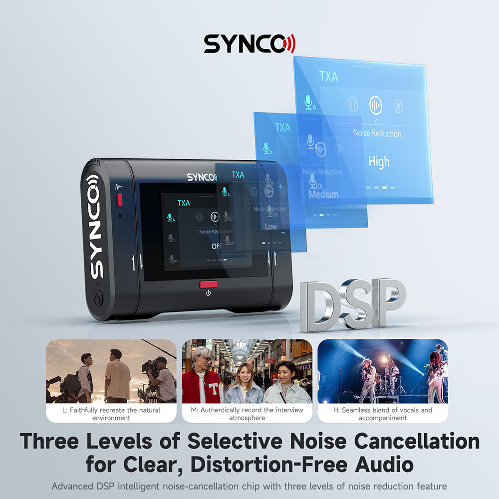 SYNCO G3 Pro Wireless Collar Microphone, 250m 2.4GHz Transmission, 2-inch Touch Screen, 3 Levels of Noise Cancellation, 10 Hours of Continuous Recording