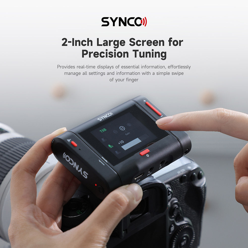 SYNCO G3 Pro Wireless Collar Microphone, 250m 2.4GHz Transmission, 2-inch Touch Screen, 3 Levels of Noise Cancellation, 10 Hours of Continuous Recording