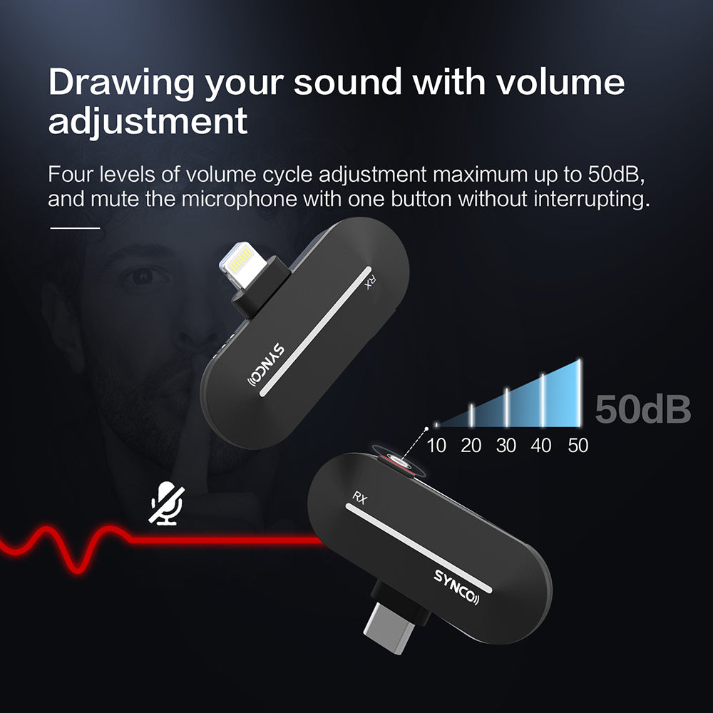 SYNCO P2S Wireless Condenser Microphone for Type-C Android Devices, Auto Pairing, 150m Transmission, Fast Charging - Type-C Receiver