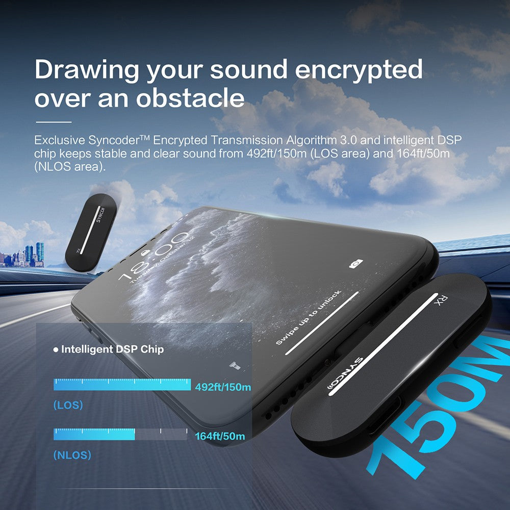 SYNCO P2S Wireless Condenser Microphone for Type-C Android Devices, Auto Pairing, 150m Transmission, Fast Charging - Type-C Receiver