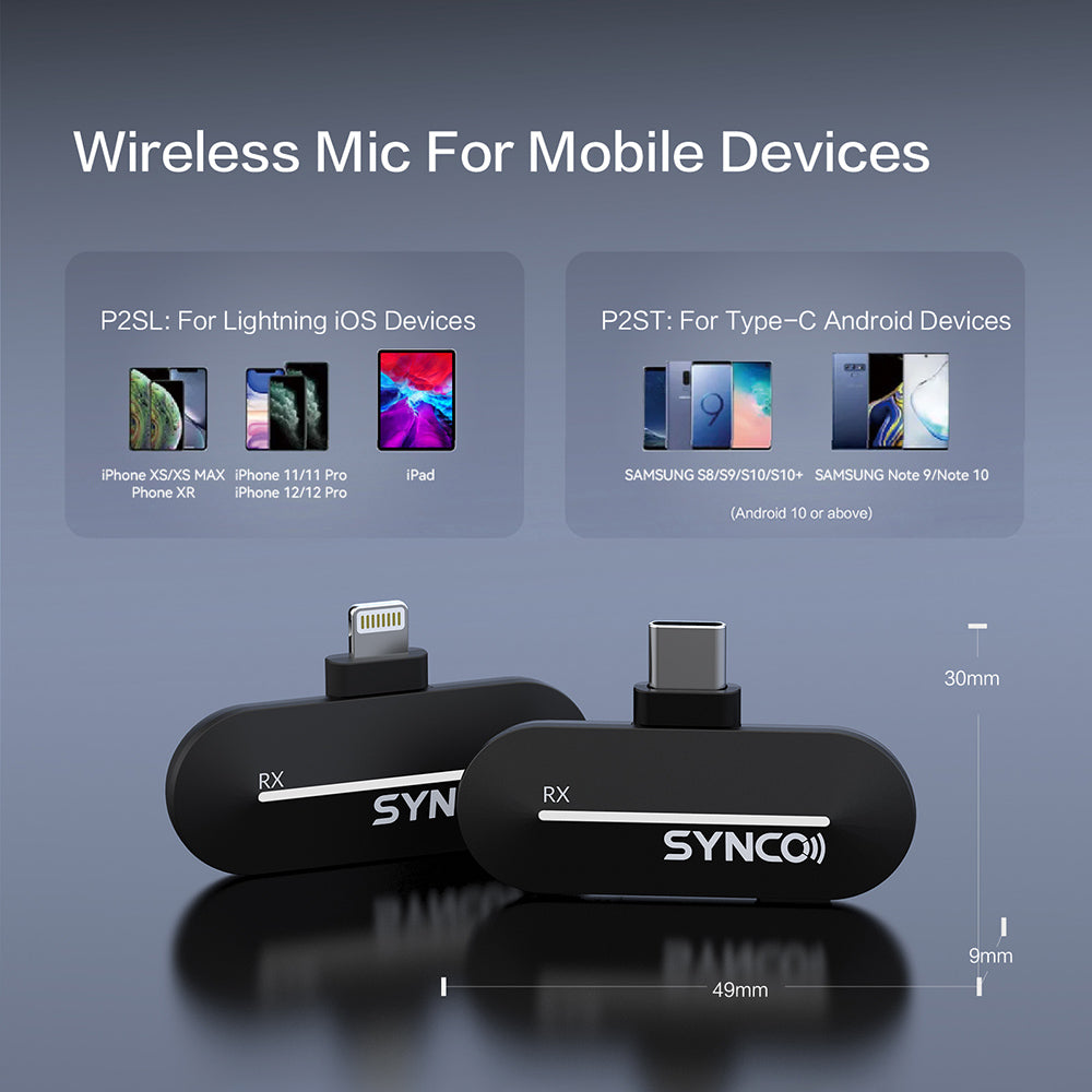 SYNCO P2S Wireless Condenser Microphone for Type-C Android Devices, Auto Pairing, 150m Transmission, Fast Charging - Type-C Receiver