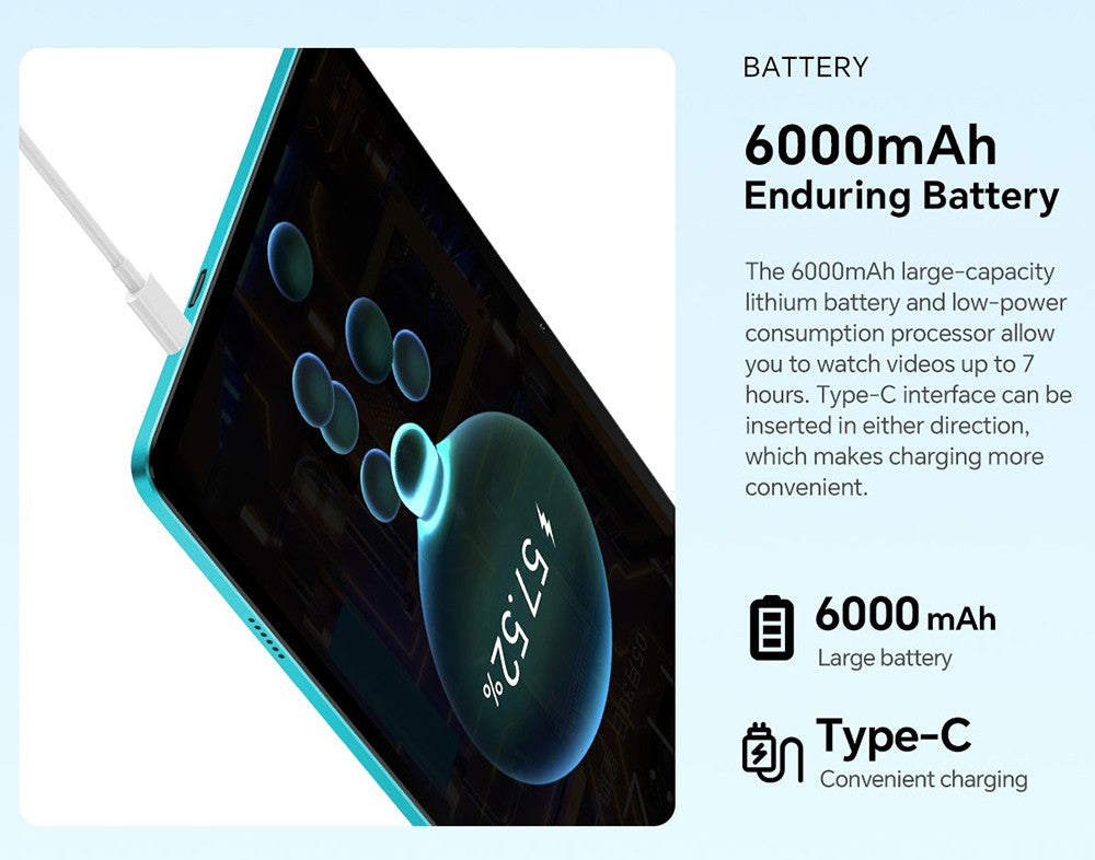 Teclast P30 10.1inch Tablet, Android 15, 4GB RAM 64G ROM, 5MP Al Dual Camera, 1280x800 Resolution, Qcta-Core, 6000mAh Battery, Type-C/GMS/WiFi/Bluetooth/3.5mm Jack