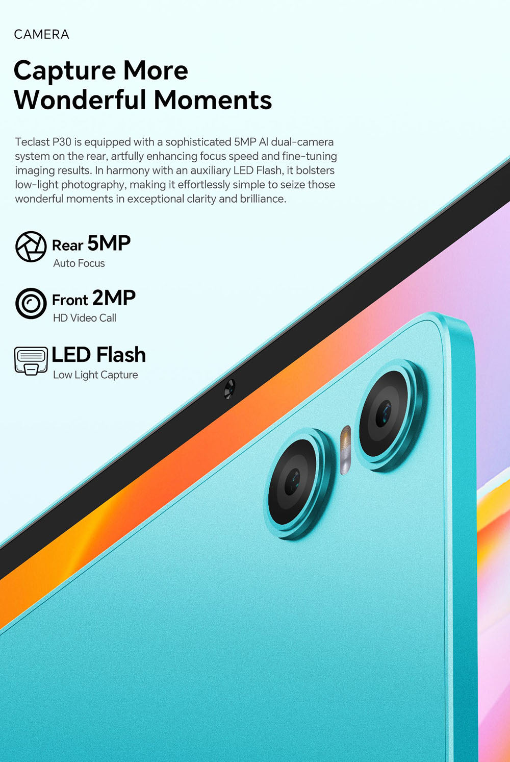 Teclast P30 10.1inch Tablet, Android 15, 4GB RAM 64G ROM, 5MP Al Dual Camera, 1280x800 Resolution, Qcta-Core, 6000mAh Battery, Type-C/GMS/WiFi/Bluetooth/3.5mm Jack