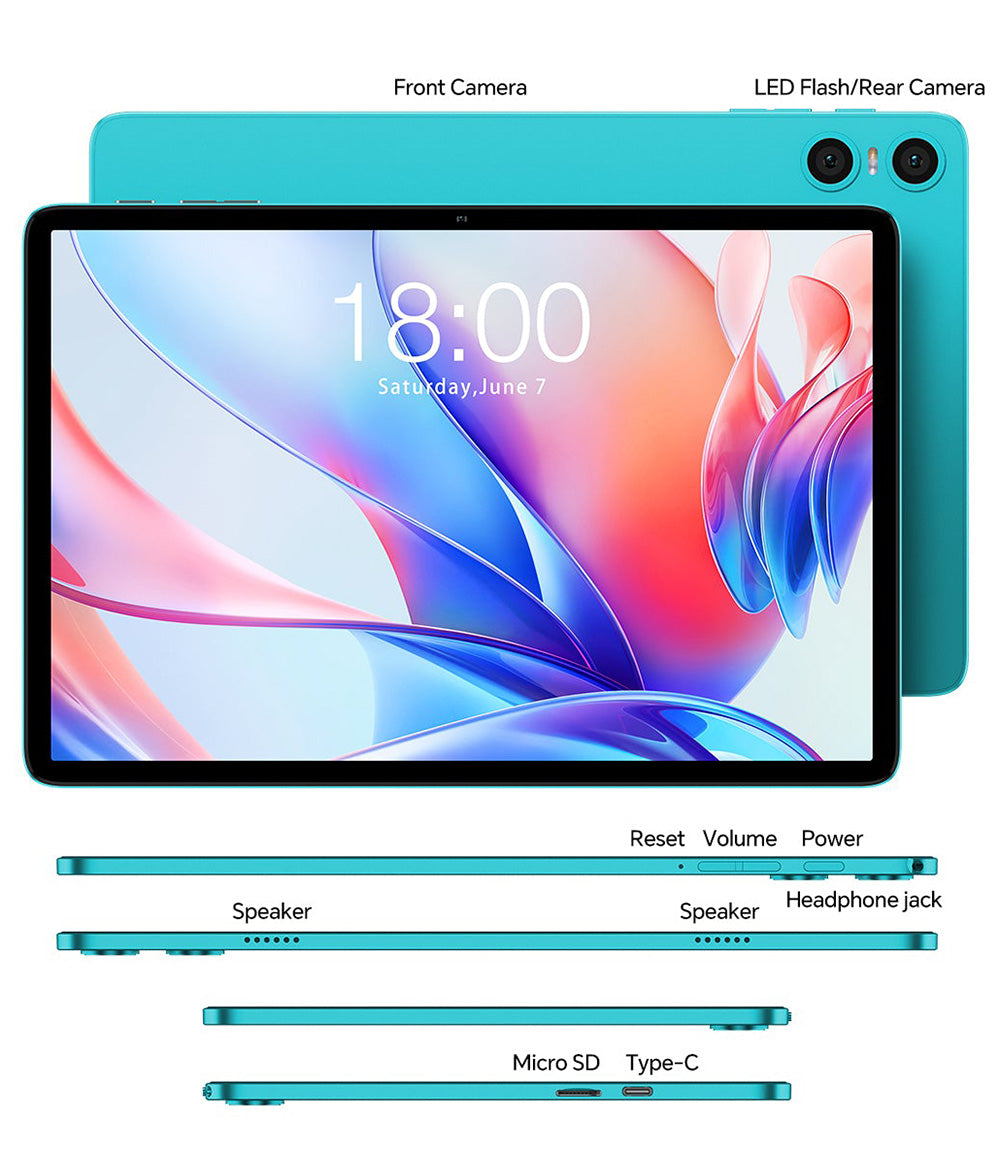 Teclast P30 10.1inch Tablet, Android 15, 4GB RAM 64G ROM, 5MP Al Dual Camera, 1280x800 Resolution, Qcta-Core, 6000mAh Battery, Type-C/GMS/WiFi/Bluetooth/3.5mm Jack