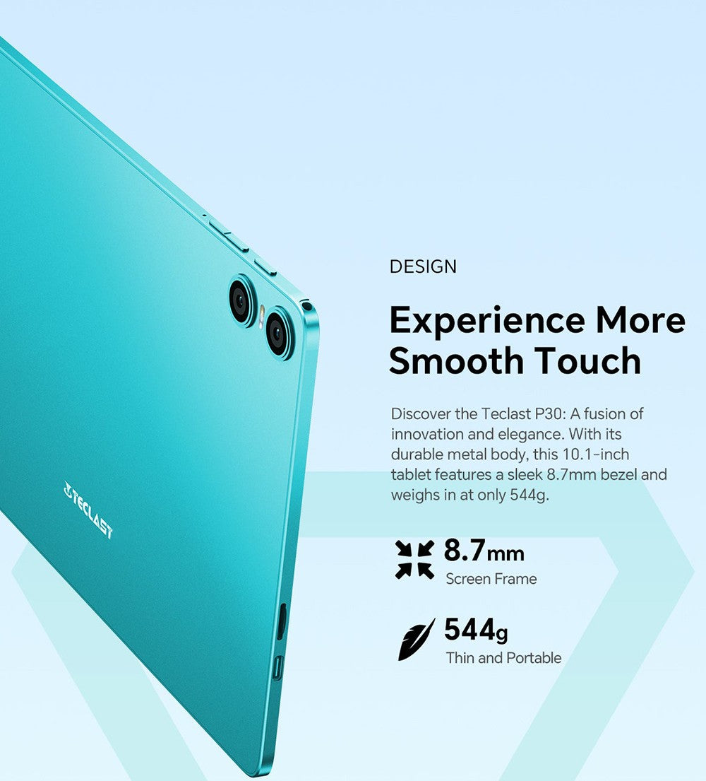 Teclast P30 10.1inch Tablet, Android 15, 4GB RAM 64G ROM, 5MP Al Dual Camera, 1280x800 Resolution, Qcta-Core, 6000mAh Battery, Type-C/GMS/WiFi/Bluetooth/3.5mm Jack