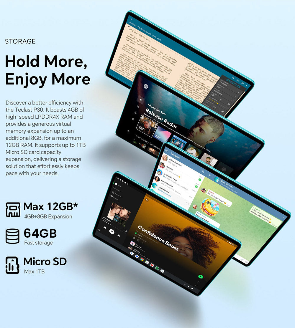 Teclast P30 10.1inch Tablet, Android 14, 4GB RAM 64G ROM, 5MP Al Dual Camera, 1280x800 Resolution, Qcta-Core, 6000mAh Battery, Type-C/GMS/WiFi/Bluetooth/3.5mm Jack