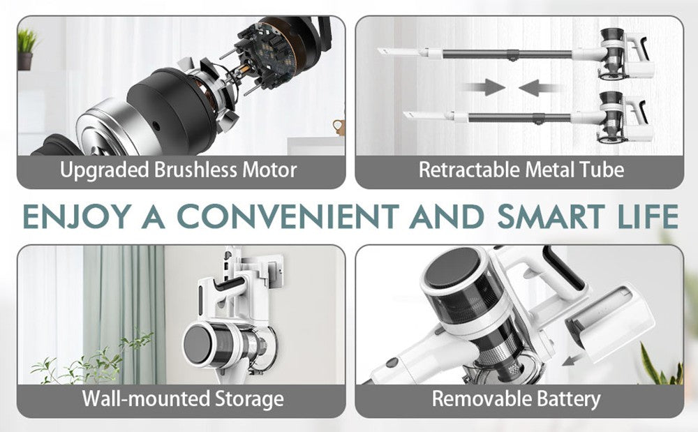 Teendow P11 Pro Cordless Vacuum Cleaner, 126,000Pa Powerful Suction, 30min Runtime, 2200mAh Battery, 450ML Dust Capacity, Quiet Operation ≤75dB, Ideal for Pet Hair & Home Cleaning, White