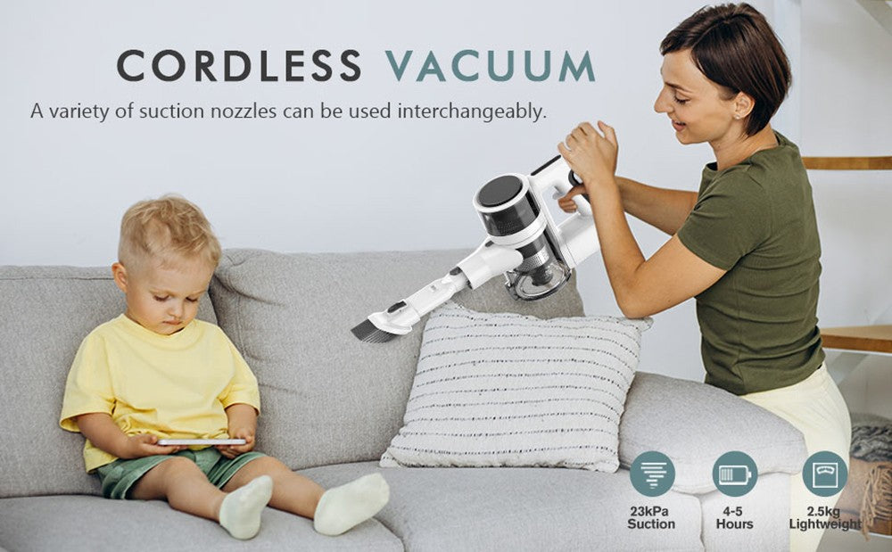 Teendow P11 Pro Cordless Vacuum Cleaner, 126,000Pa Powerful Suction, 30min Runtime, 2200mAh Battery, 450ML Dust Capacity, Quiet Operation ≤75dB, Ideal for Pet Hair & Home Cleaning, White