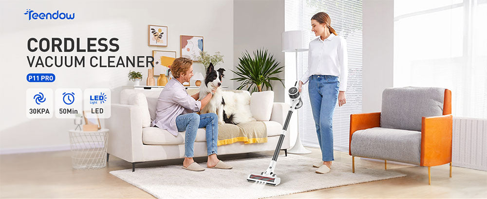 Teendow P11 Pro Cordless Vacuum Cleaner, 126,000Pa Powerful Suction, 30min Runtime, 2200mAh Battery, 450ML Dust Capacity, Quiet Operation ≤75dB, Ideal for Pet Hair & Home Cleaning, White