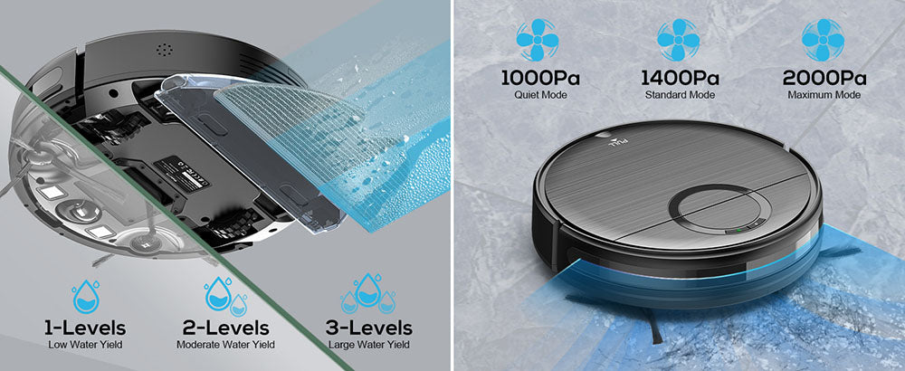 Teendow T7S Robot Vacuum Cleaner and Mop, 2000Pa Powerful Suction, 230ml Water Tank, Smart App & Voice Control, 100min Runtime, Self-Charging, 4 Cleaning Modes, Obstacle Avoidance, Ideal for Pet Owners