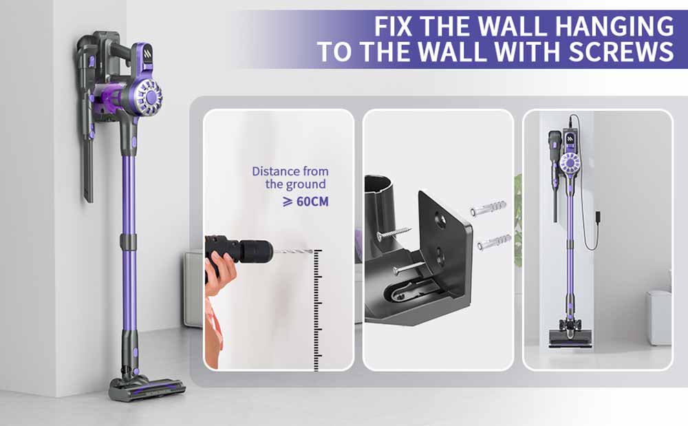 Teendow V07 Cordless Vacuum Cleaner, 12KPa Powerful Suction, 30min Runtime, 2200mAh Battery, 0.9L Dust Cup, 5-Stage Filtration, Wall-Mounted Design for Hard Floors & Carpets