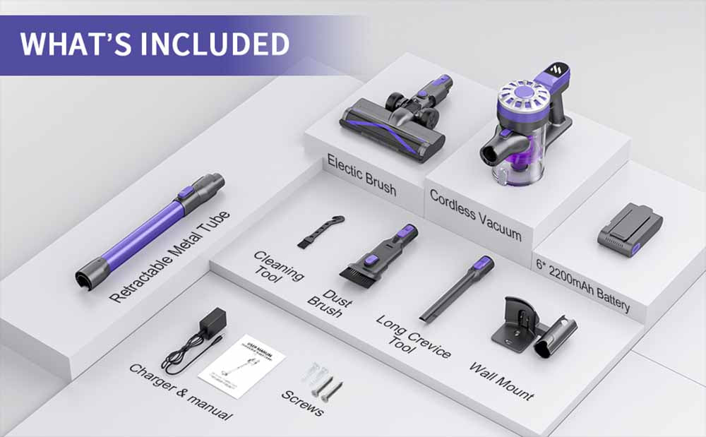 Teendow V07 Cordless Vacuum Cleaner, 12KPa Powerful Suction, 30min Runtime, 2200mAh Battery, 0.9L Dust Cup, 5-Stage Filtration, Wall-Mounted Design for Hard Floors & Carpets