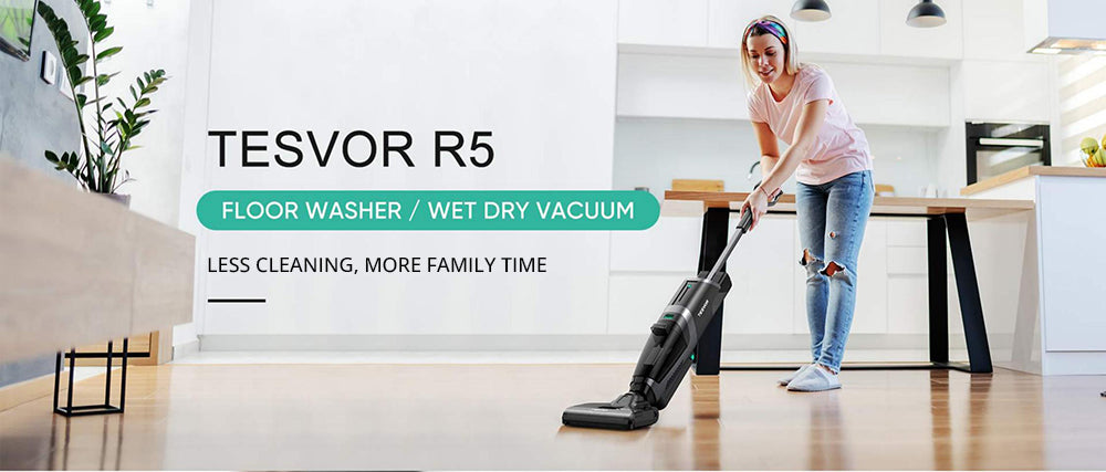 Tesvor R5 Pro Cordless Wet Dry Vacuum Cleaner, 13000Pa Suction, Self-Cleaning, 900ml Water Tank, Smart Dirt Sensor, 45min Max Runtime, 3800mAh Battery, Voice Control, LED Display