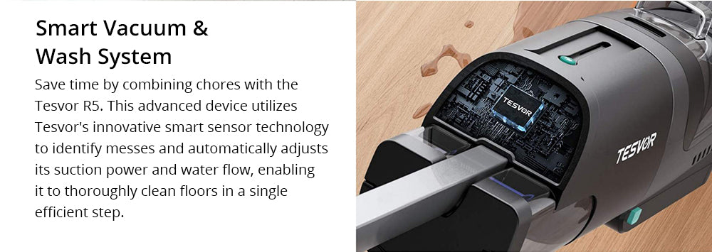 Tesvor R5 Pro Cordless Wet Dry Vacuum Cleaner, 13000Pa Suction, Self-Cleaning, 900ml Water Tank, Smart Dirt Sensor, 45min Max Runtime, 3800mAh Battery, Voice Control, LED Display