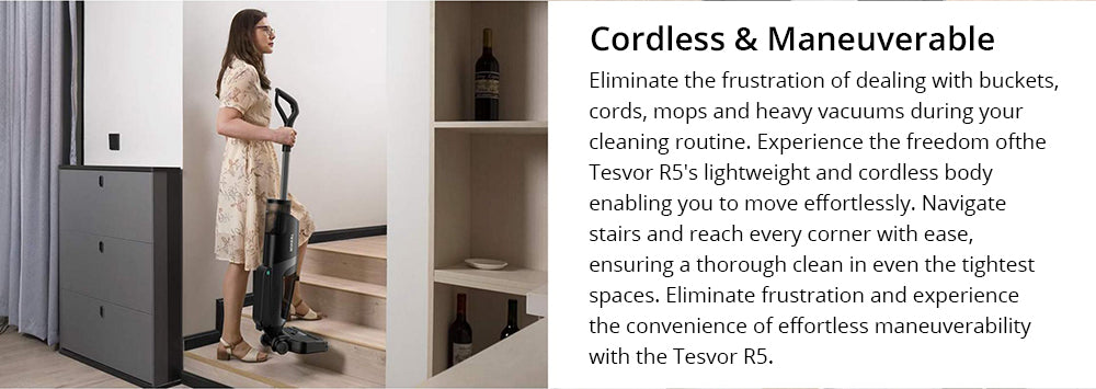 Tesvor R5 Pro Cordless Wet Dry Vacuum Cleaner, 13000Pa Suction, Self-Cleaning, 900ml Water Tank, Smart Dirt Sensor, 45min Max Runtime, 3800mAh Battery, Voice Control, LED Display