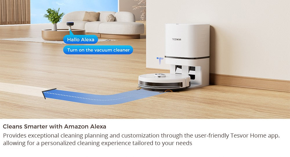 Tesvor S7 Pro AES Robot Vacuum Cleaner with Automatic Empty Station, Mopping Function, 6000Pa Suction, Laser Navigation, 600ml Dustbin, 2.8L Dust Bag, 180Mins Runtime, App Control / Remote Control - White