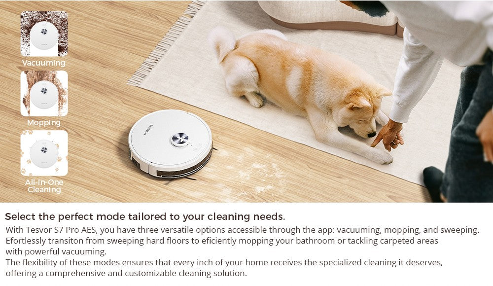 Tesvor S7 Pro AES Robot Vacuum Cleaner with Automatic Empty Station, Mopping Function, 6000Pa Suction, Laser Navigation, 600ml Dustbin, 2.8L Dust Bag, 180Mins Runtime, App Control / Remote Control - White