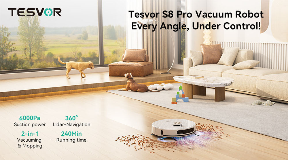 Tesvor S8 Pro 2 in 1 Robot Vacuum Cleaner with Wiping Function, 6000Pa Suction, LiDAR Navigation, 240min Running Time, APP/Alexa Control