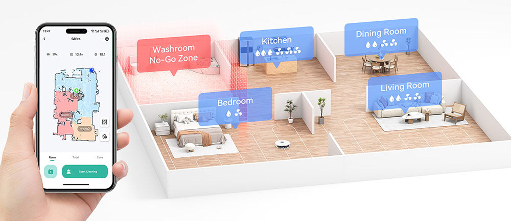 Tesvor S8 Pro 2 in 1 Robot Vacuum Cleaner with Wiping Function, 6000Pa Suction, LiDAR Navigation, 240min Running Time, APP/Alexa Control