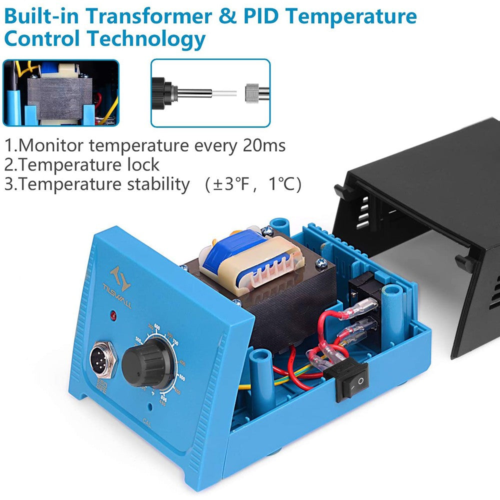 Tilswall RJ969 65W Soldering Iron Station, 5 Iron Tips, Smart Temperature Control (392°F-896°F), Anti-static, ESD Safe