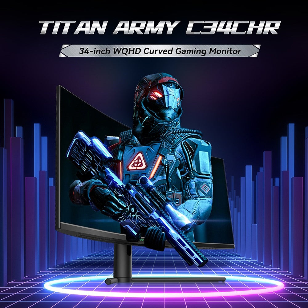 TITAN ARMY C34CHR Gaming Monitor, 34-inch 1500R 3440x1440 WQHD Curved Screen, 165Hz Refresh Rate, 1ms MPRT, Adaptive Sync, 99% sRGB, Support PIP & PBP Display, E-sports Backlight, Tilt Adjustment Wall Mount, Low Blue Light