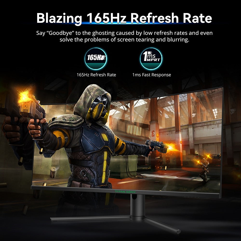 TITAN ARMY C34CHR Gaming Monitor, 34-inch 1500R 3440x1440 WQHD Curved Screen, 165Hz Refresh Rate, 1ms MPRT, Adaptive Sync, 99% sRGB, Support PIP & PBP Display, E-sports Backlight, Tilt Adjustment Wall Mount, Low Blue Light