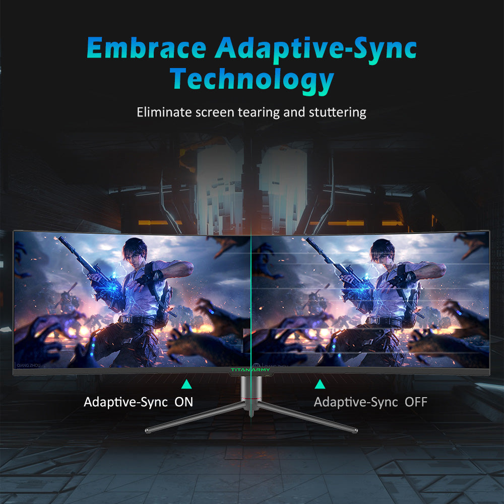 TITAN ARMY C49SHC 49-inch Gaming Monitor, 3840*1080 CSOT HVA Panel, 32:9 Oversized Curved Screen, 144Hz High Refresh Rate, Smart PIP/PBP Split Screen, Adaptive-Sync, 1*HDMI 2.0 1*DP 1.4 1*Full-Feature USB-C 1*USB-B 2*USB-A, 65W Reverse Charging