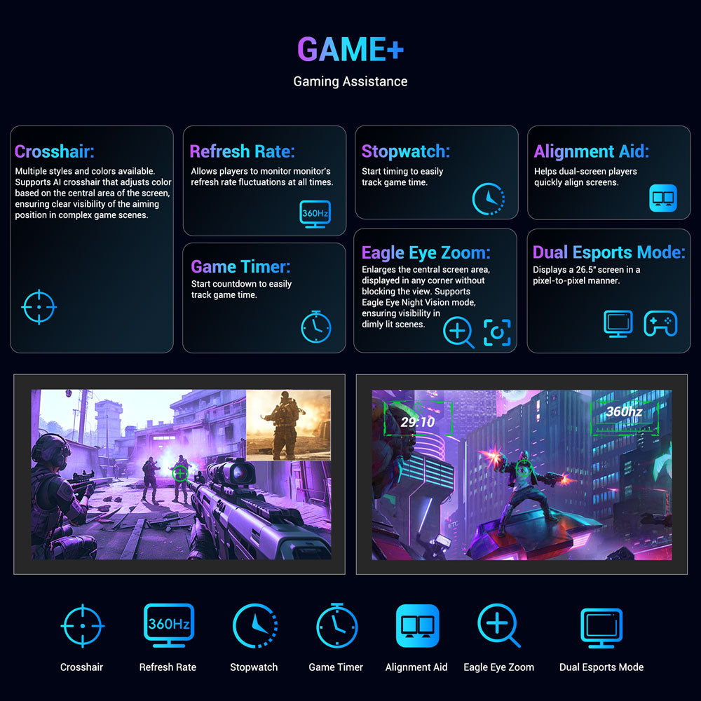 TITAN ARMY G27T8T Gaming Monitor, 26.5-inch 2560*1440 QD-OLED Screen, 360Hz Refresh Rate, 0.03ms GTG, 1000 nits, HDR 400, Adaptive-Sync, Game Assist, 65W Type-C Charging, Dual Speakers, Ambient Light, 2*HDMI 2.1 1*DP 1.4 1*USB-A 1*USB-B 1*Audio