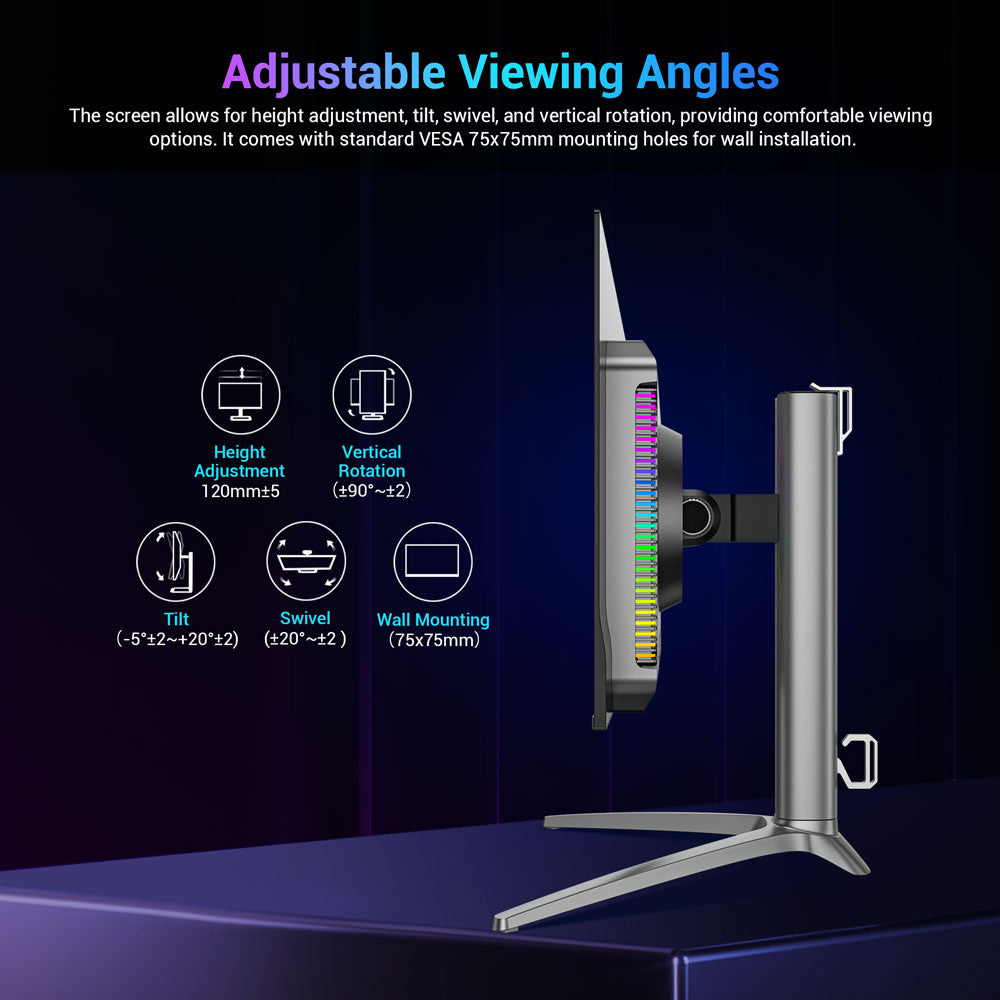 TITAN ARMY G27T8T Gaming Monitor, 26.5-inch 2560*1440 QD-OLED Screen, 360Hz Refresh Rate, 0.03ms GTG, 1000 nits, HDR 400, Adaptive-Sync, Game Assist, 65W Type-C Charging, Dual Speakers, Ambient Light, 2*HDMI 2.1 1*DP 1.4 1*USB-A 1*USB-B 1*Audio