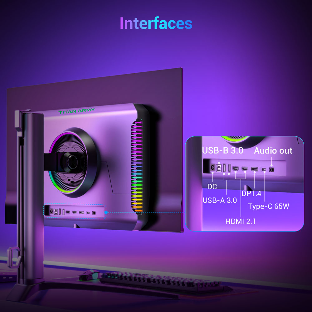 TITAN ARMY G27T8T Gaming Monitor, 26.5-inch 2560*1440 QD-OLED Screen, 360Hz Refresh Rate, 0.03ms GTG, 1000 nits, HDR 400, Adaptive-Sync, Game Assist, 65W Type-C Charging, Dual Speakers, Ambient Light, 2*HDMI 2.1 1*DP 1.4 1*USB-A 1*USB-B 1*Audio