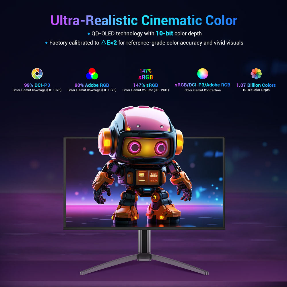 TITAN ARMY G27T8T Gaming Monitor, 26.5-inch 2560*1440 QD-OLED Screen, 360Hz Refresh Rate, 0.03ms GTG, 1000 nits, HDR 400, Adaptive-Sync, Game Assist, 65W Type-C Charging, Dual Speakers, Ambient Light, 2*HDMI 2.1 1*DP 1.4 1*USB-A 1*USB-B 1*Audio